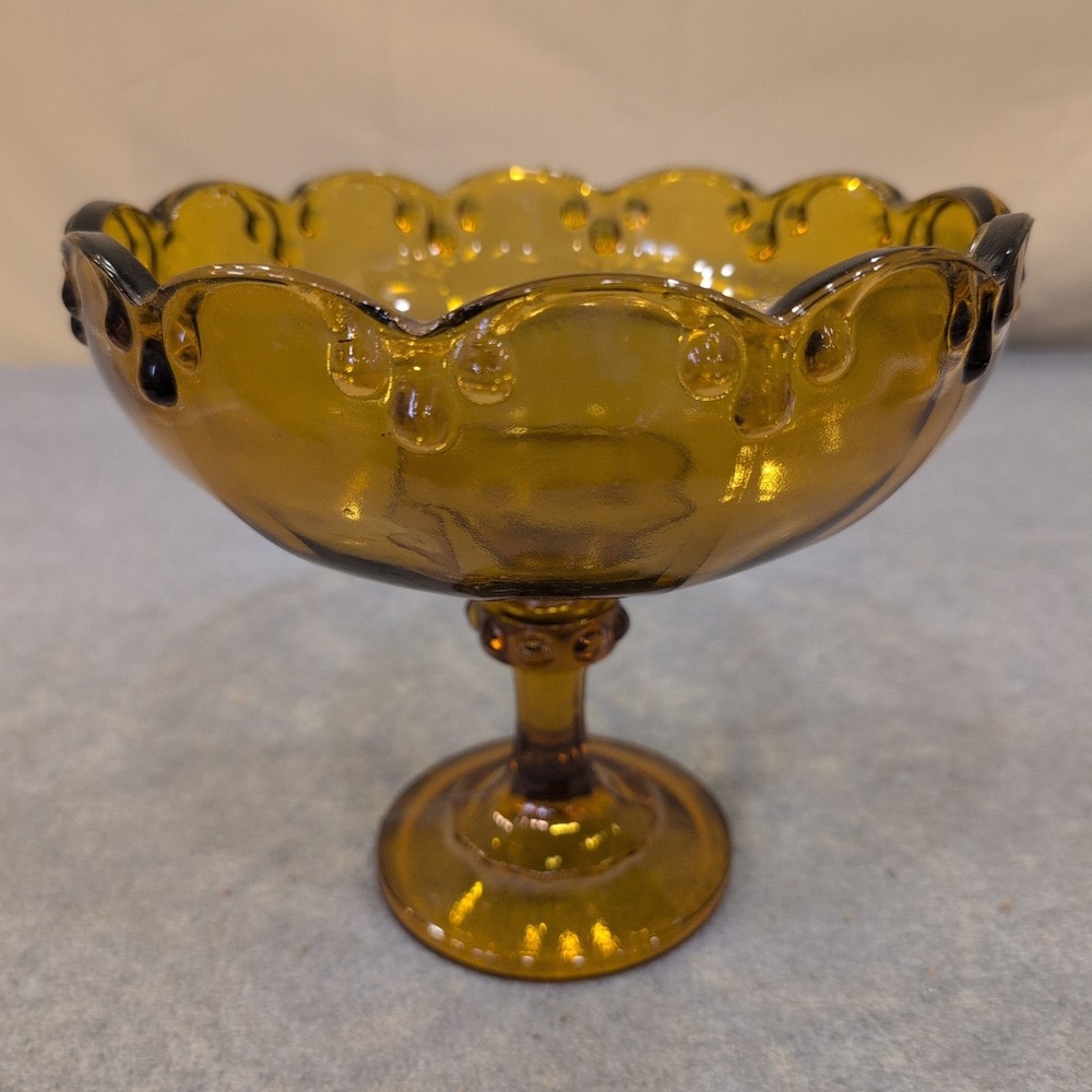 Indiana Glass Amber‎ Teardrop Garland Pedestal Compote Scalloped Candy Dish